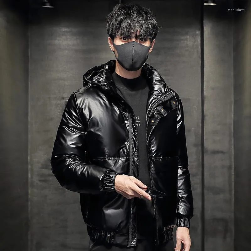 Мужская куртка падения / зима 2023 Стиль короткий корейский имитационный кожаный тупой глянцевый пальто