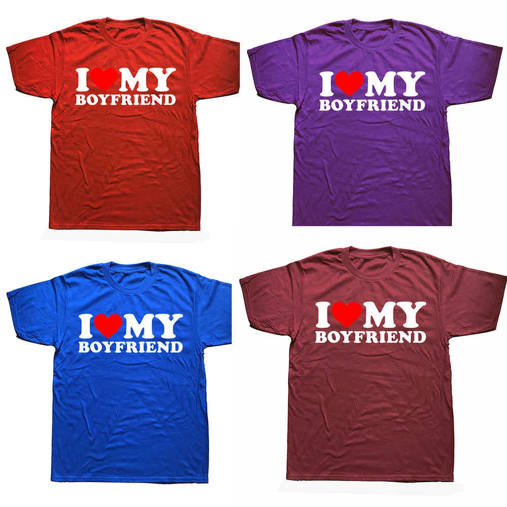 Camisetas masculinas engraçadas, eu amo meu namorado t camisetas gráficas de cotodica de streetwear curta de manga curta Presentes de aniversário I Heart My Boyfriend T-shirt Men G230303