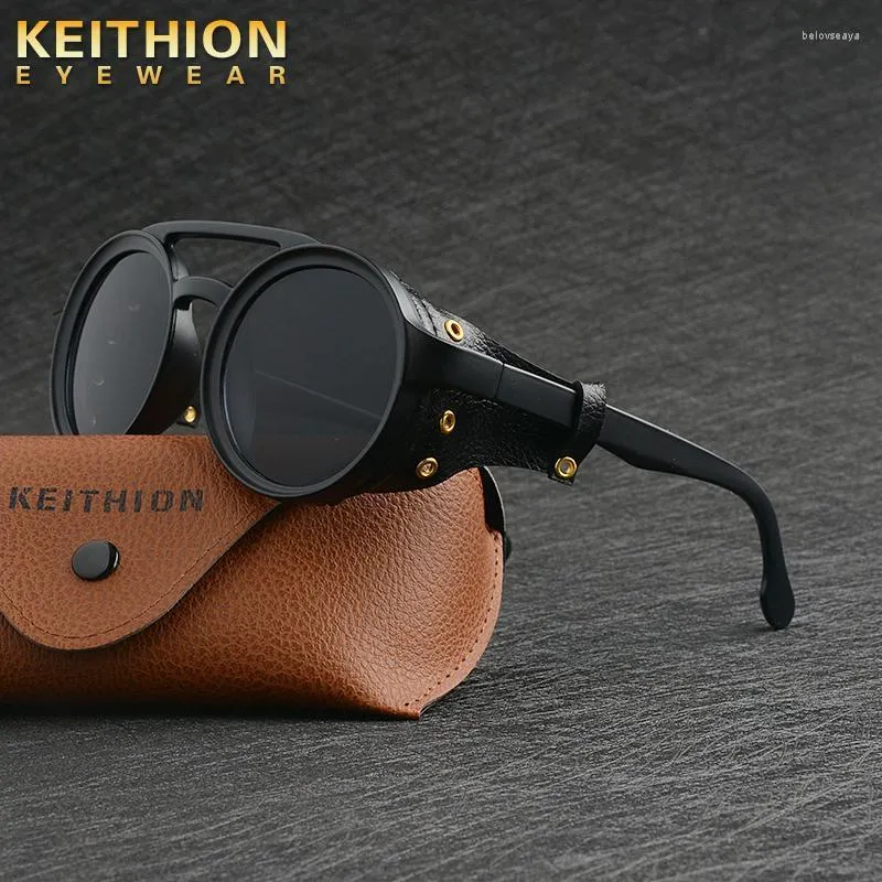 Güneş Gözlüğü Erkekler Steampunk Goggles Kadınlar Retro Tonlar Moda Deri Yan Kalkanlar Tarzı Yuvarlak Güneş Gözlükleri UV400Sunglasses Belo22