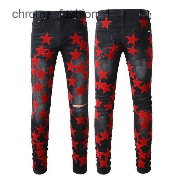 Amirs Mens Jeans for Guys Rip Slim Fit Skinny Man Pants Orange Star Patches Wearing Biker Denim Stretch Cult Motorcycle Trendy Long 9 RFRK