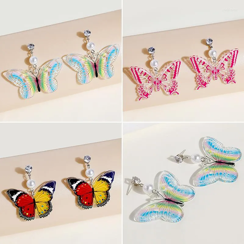 Pendientes colgantes Minar lindo romántico múltiple arete de mariposa de resina para mujeres pintura simulación clara joyería de fiesta