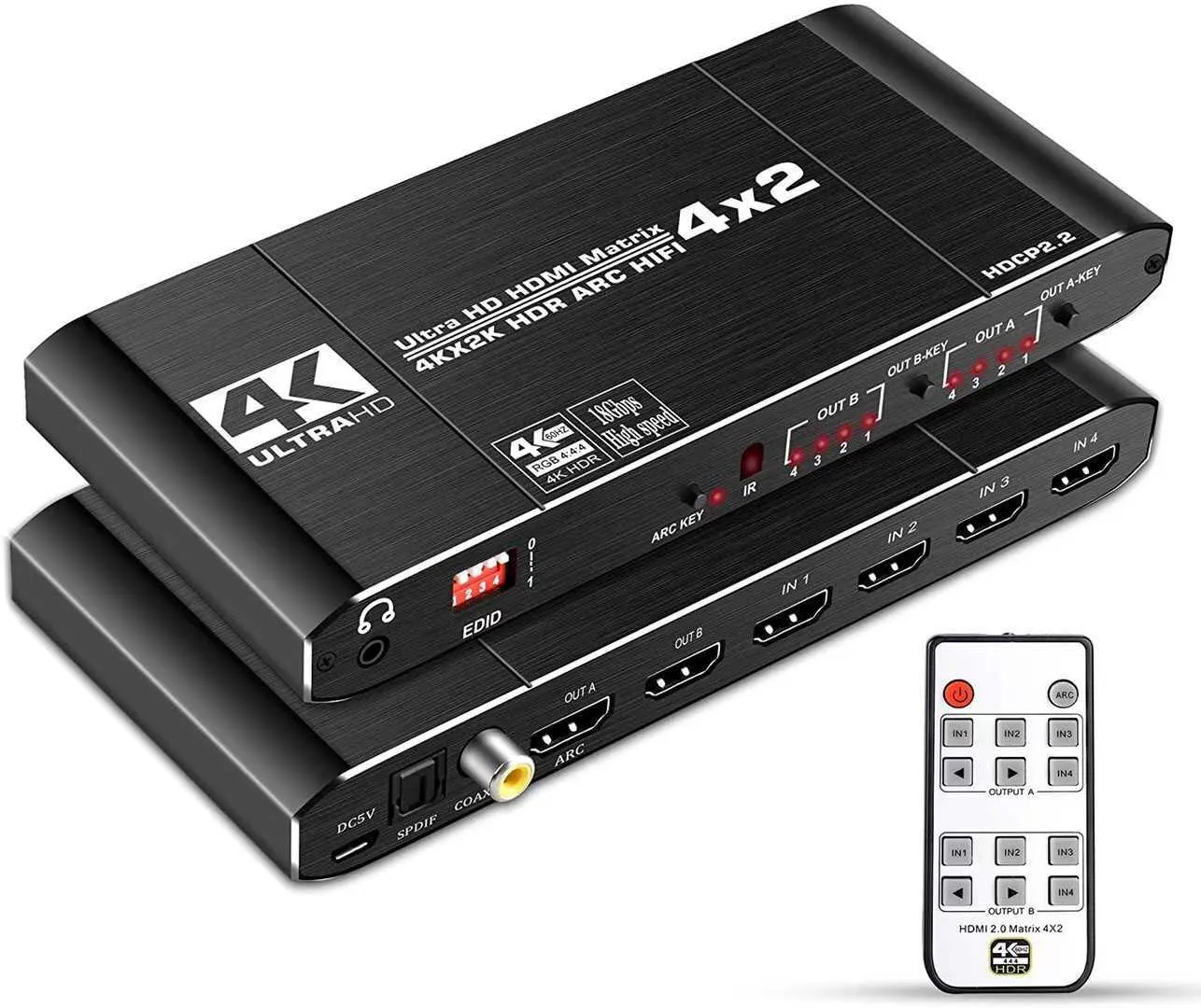 HDMI 2.0 matrix 4 in 2 out 4X2 4K60hz audio separationARC HDCP2.2