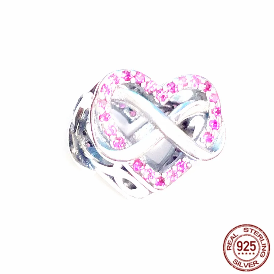 Pandora S925 Sterling Silver Family Unlimited Red Heart Bead Charm Pendant convient aux bracelets DIY Fashion Jewelry