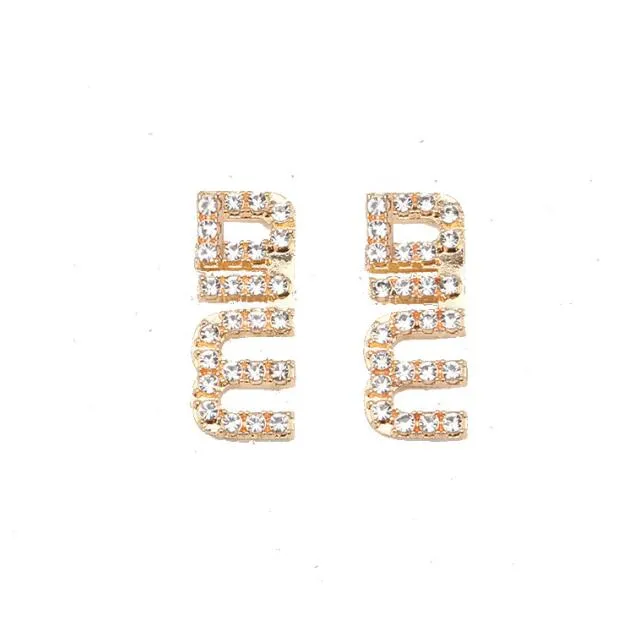 Basit 18K Altın Kaplamalı Lüks Marka Tasarımcıları Dangle Letters Stud 925 Gümüş Kadın Kristal Rhinestone Uzun Küpe 2 Boy