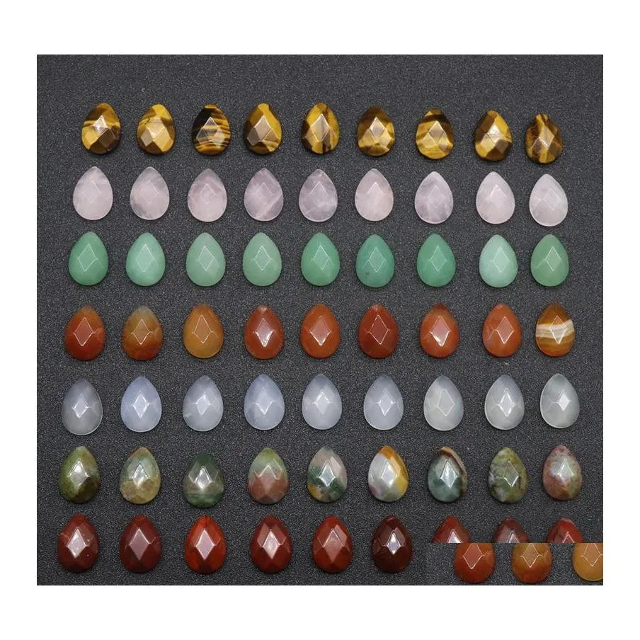 Pierre 13X18Mm Dos Plat Assortiment Lâche Facettes Teardrop Cab Cabochons Perles Pour La Fabrication De Bijoux Cristal De Guérison En Gros Drop Deliver Dhyfl