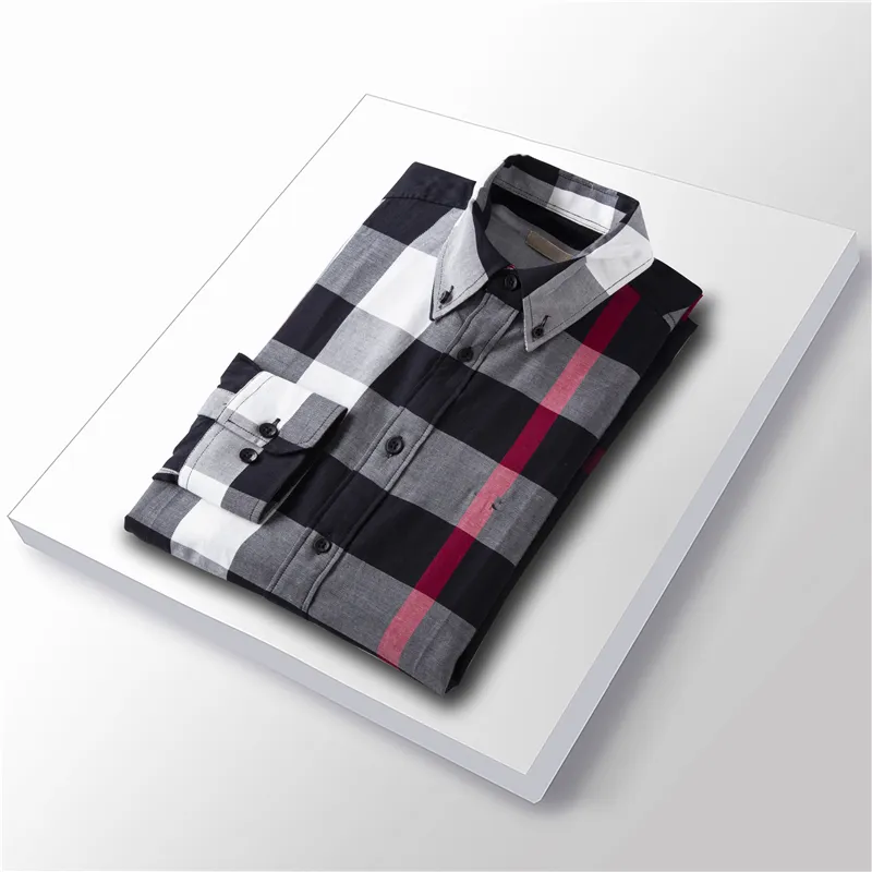Hommes robe chemise de luxe mince soie T-shirt à manches longues décontracté affaires vêtements marque à carreaux 17 couleur M-4XL BURR ## Shop7 KPC4