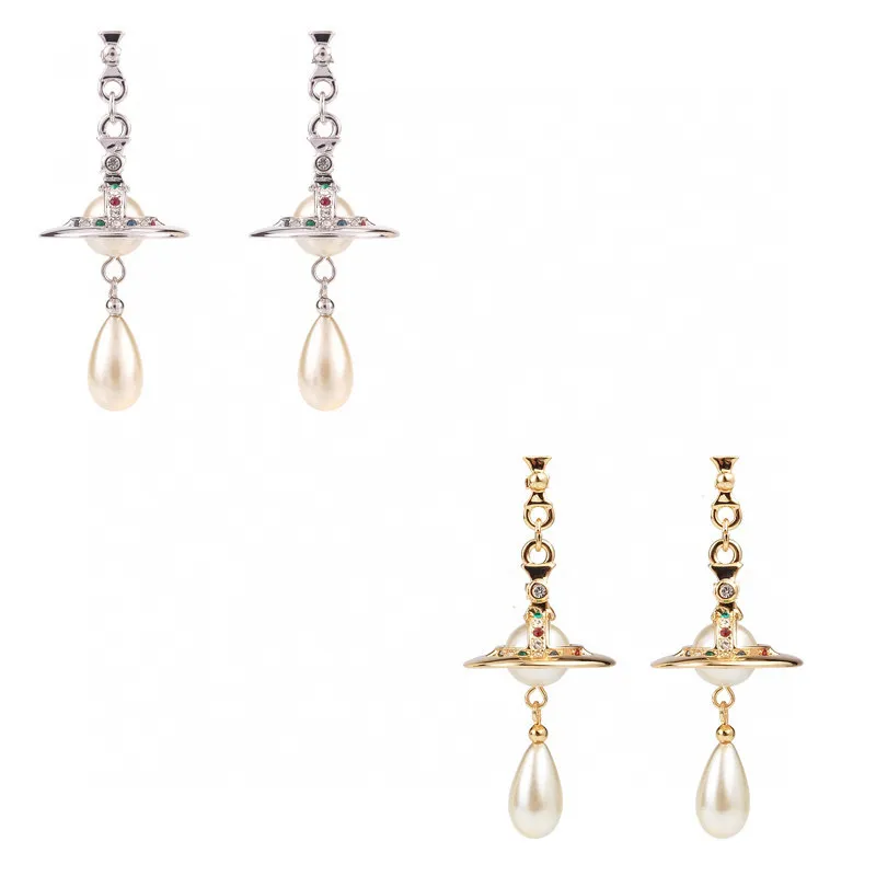 Charm Stud Vivi West Boucles d'oreilles Designer La version la plus élevée West Pacific Arrière stéréo Saturn Pearl Boucles d'oreilles Premium Sens Mariage Lu209W