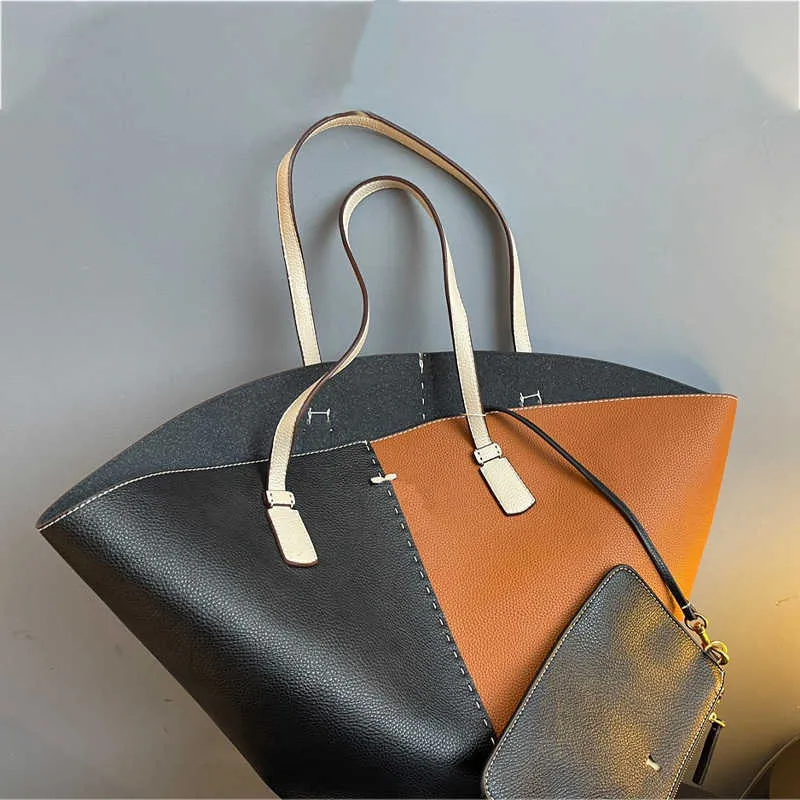 hoogwaardige designer luxe tas Boodschappentassen voor dames Tweekleurige stiksels Leren handtassen Winkelen draagtas Totes met hoge capaciteit 230301