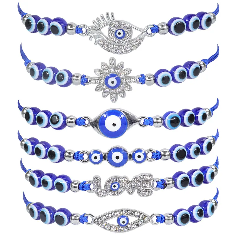 Charm Armbänder Türkei Blau Evil Eye Karte Armband Frauen Handgemachte Seil Kette Kristall Glück Augen Perlen Mädchen Party Schmuck Geschenk paar Otn7H