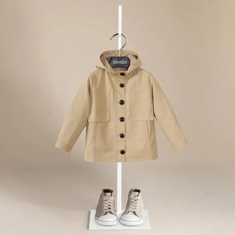 Coat Spring Fall Kids Fashion Trench 2-7 Years Boys And Girls Big Thooded Single-breasted Long Windbreaker Children Outerwear