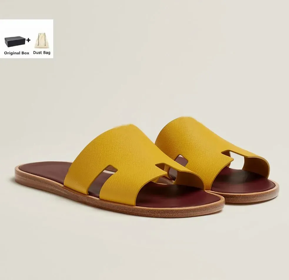 23 Designer Män Sandal Tofflor Pojkar Mode Paris Slides Heritage Kalvskinn CASUAL SKO Sandaler Hög kvalitet Izmir Flip Flop Man Stor Storlek 38-46