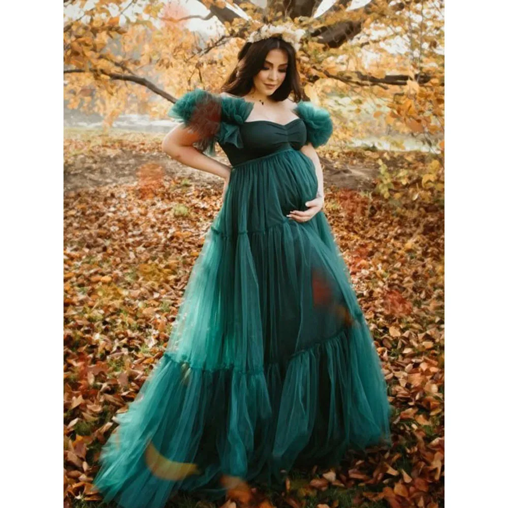 Chic Dark Green Maternity Shoot Gowns Online with Tiered Skirt for Photo Shoots Dark Green Sexy Maternity Dress Tiered Robes For Photo Shoot Or Baby Shower  Chic Women Prom Gowns Off Shoulder Photography Robe Pregancy Empire Waist  403 From Babyonline, $81.25 | DHgate.Com