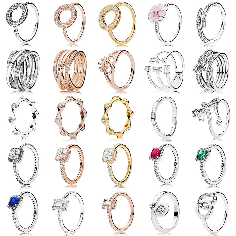 925 Mulheres prateadas FIT PANDORA RING ORIGINAL CORONHA COROWN RINGS DROGNELFLY PRINCESS STACHLE CRISTAL HALO SPELO