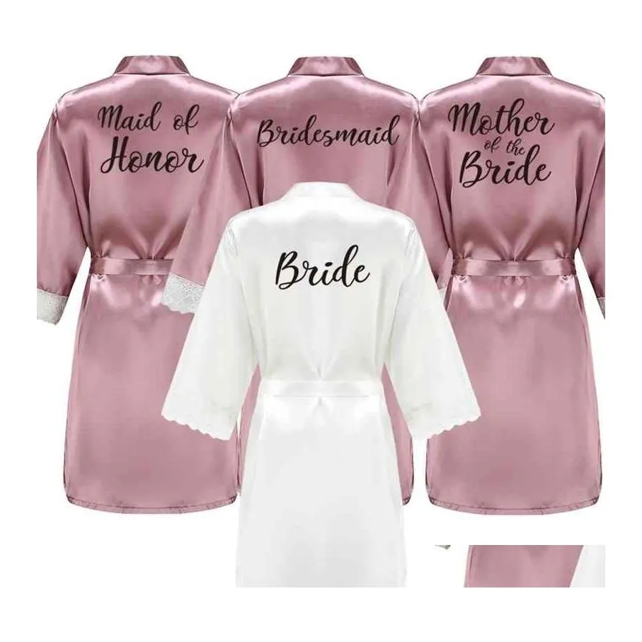 car dvr Party Masks Women Satin Lace Robe Bride Bridesmaid Robes Bridal Wedding Sleepwear Bathrobe Dressing Gown White 210831 Drop Delivery Dhkn5