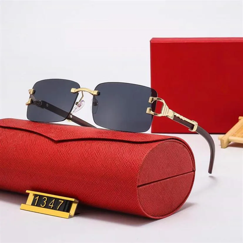 red fashion sport sunglasses for men unisex buffalo horn glasses mens women rimless sun eyeglasses silver gold metal frame eyewear217L