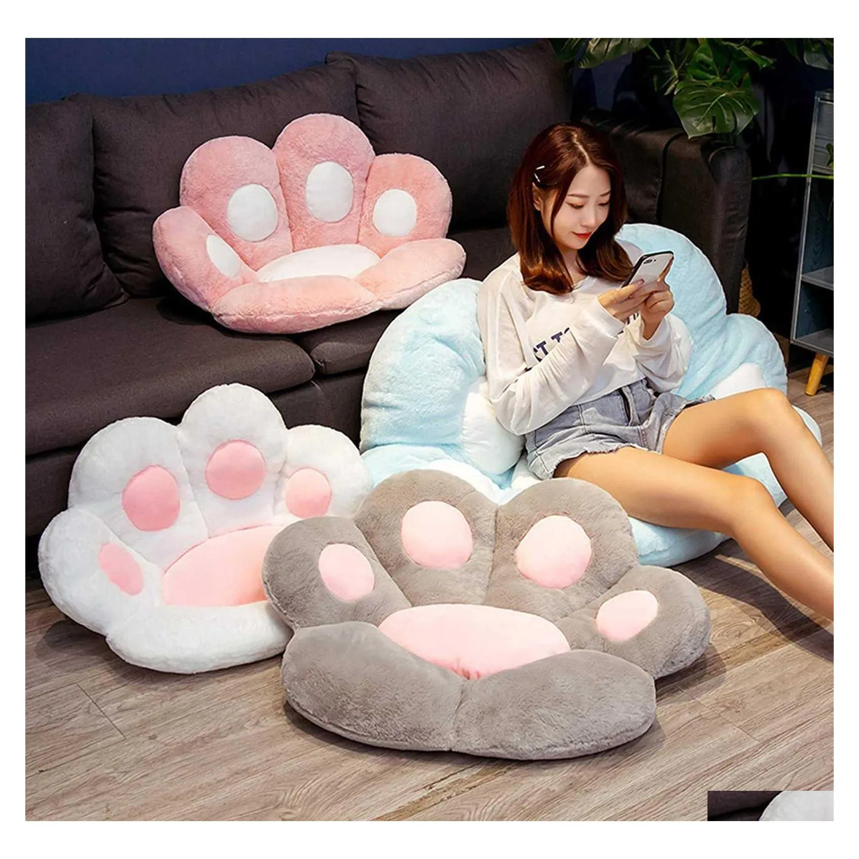 car dvr Cushion/Decorative Pillow Cute Cat Paw Back Pillows Plush Chair Cushion Animal Child Seat Sofa Mat Home Indoor Floor Winter Decor Gi Dhl9R