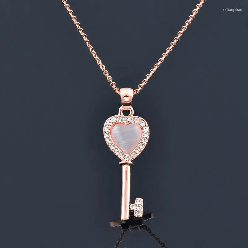 Anhänger Halsketten KIOOZOL Klassische Opal Herz Schlüssel Micro Inlay CZ Rose Gold Silber Farbe Choker Für Frauen Statement Schmuck ZD1 XS3