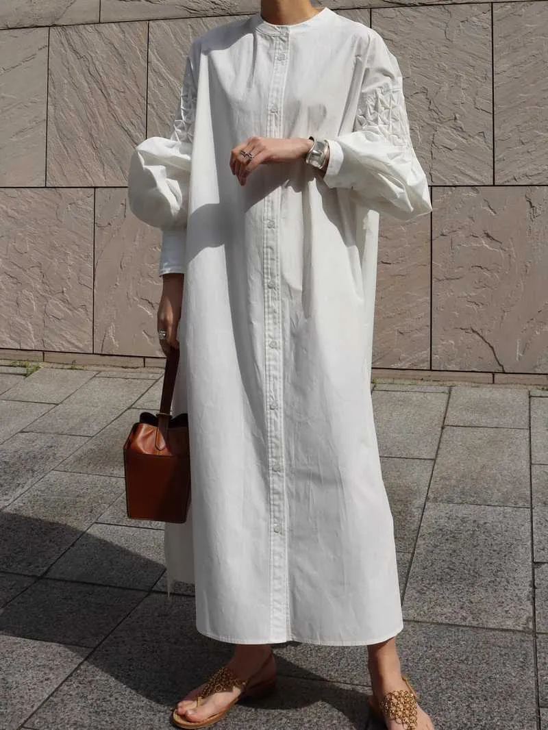 Casual Dresses Japan Style Chic Loose Causal Spring Robe Femme Vintage O Neck Lantern Sleeve Shirt Dress Women Solid Color Elegant Vestidosc