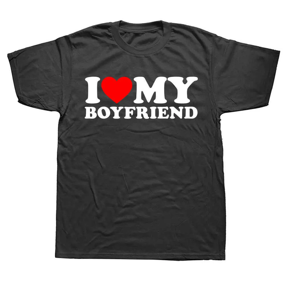 Camisetas masculinas engraçadas, eu amo meu namorado t camisetas gráficas de cotodica de streetwear curta de manga curta Presentes de aniversário I Heart My Boyfriend T-shirt Men G230303