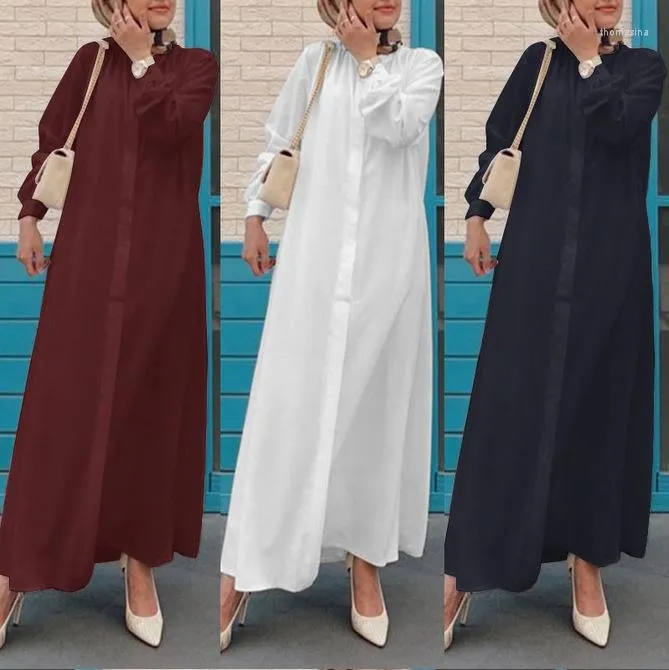 Abbigliamento etnico Camicia Abito di lino Maxi Abaya Abiti larghi Cardigan Hijab Kimono Musulmano Abito lungo Mubarak Abiti Eid Ramadan Islamico