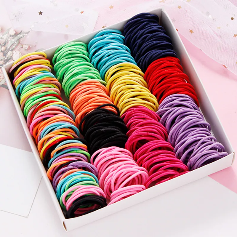 100st/Set Girls Colorful Nylon Basic Elastic Hair Bands Kids Pigtails Hair Tie Rubber Bands pannband Fashion Hårtillbehör