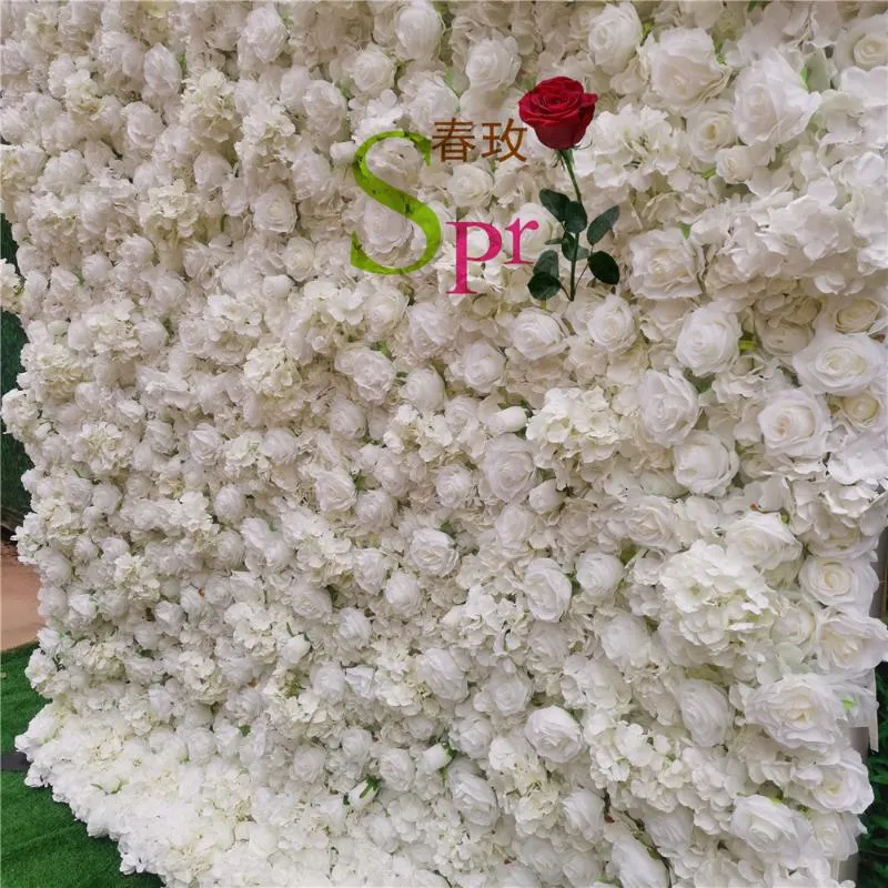 Ghirlande di fiori decorativi SPR Wedding Stage Back Drop Pink Rose Ortensia Parete arrotolata Fiore artificiale Sfondo bianco