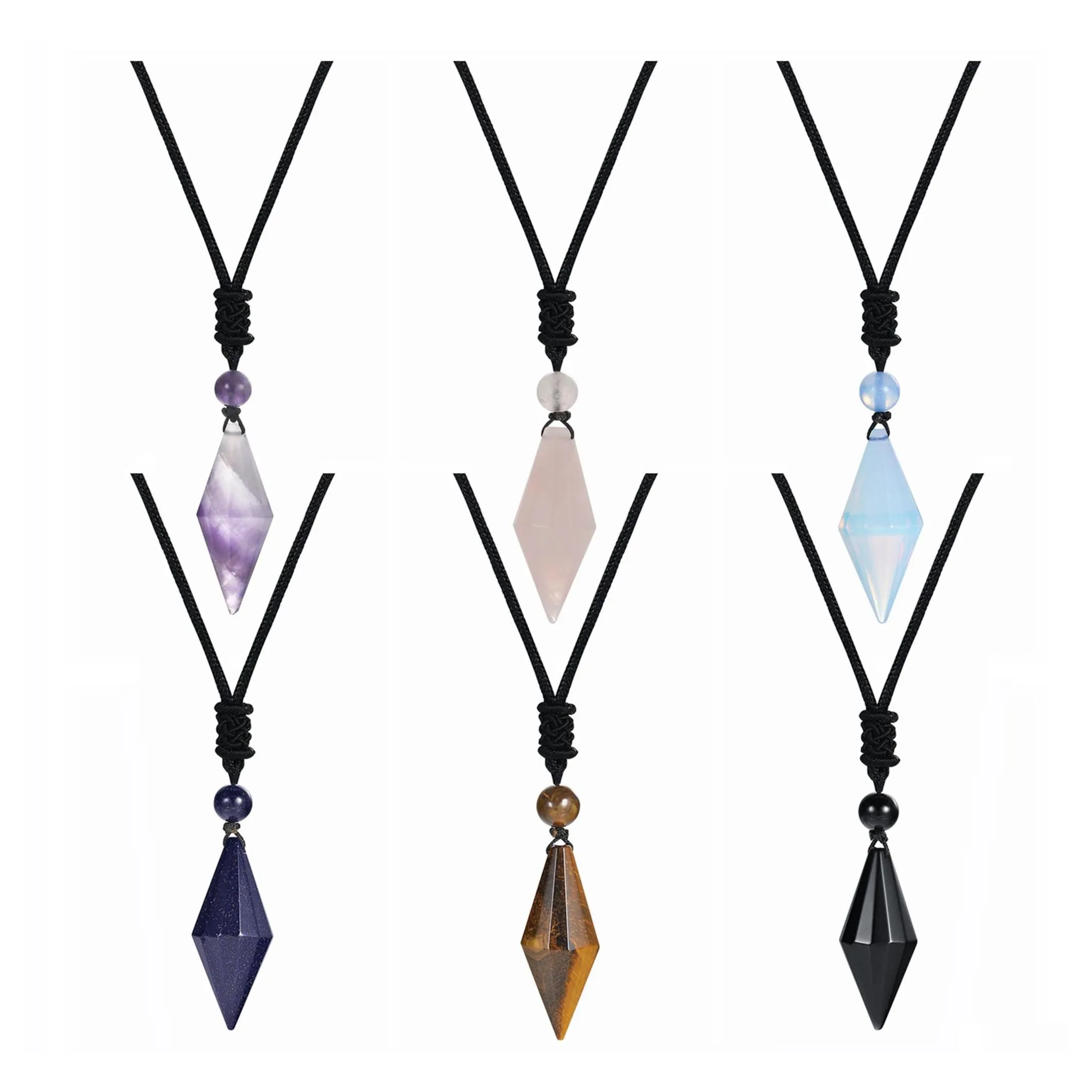 Pendentif Colliers Cristal Naturel Quartz Hexagonal Cône Collier Pour Femmes Hommes Double Point À Facettes Coupe Pierre De Guérison Bijoux Drop D Dhnsd