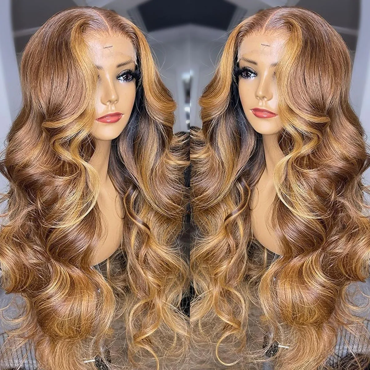M nskligt h r Capless Wigs syntetiska 28 30 tum ombre rosa f rg kroppsv g peruk f re plockad 13x4 spetsfront f r svarta kvinnor 3