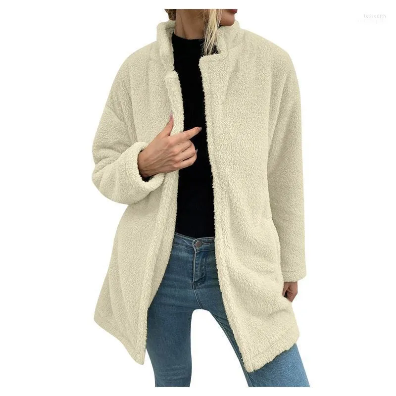 Femmes Mélanges De Laine Femmes Coton En Peluche Vestes Surdimensionné Col Montant Outwear Hiver Chaud Lâche Manteau Casual Pardessus Avec Poches Veste Te