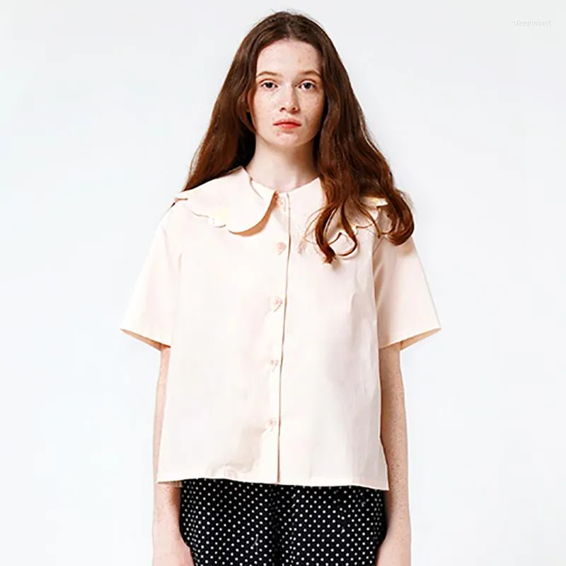 Women's Blouses Bebobsons Originele niche design dames katoenen blouse zoete kraag ijs borduurwerk dames met lange mouwen shirt zomer