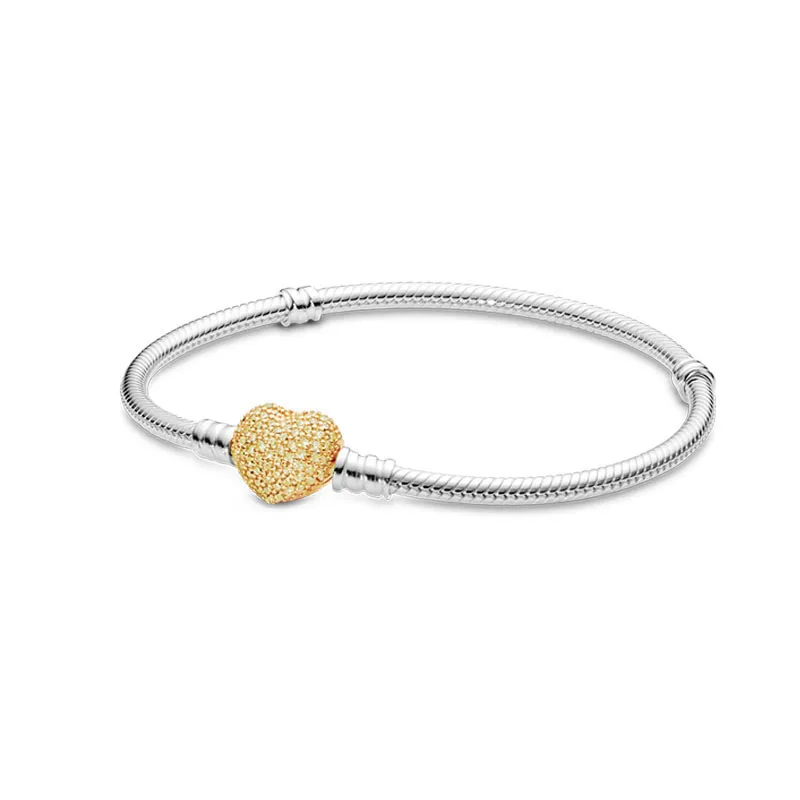 Gold plated Heart Clasp Bracelet for Pandora 925 Sterling Silver Hand Chain For Women Girlfriend Gift designer Snake Chain Charm Bracelets with Original Box