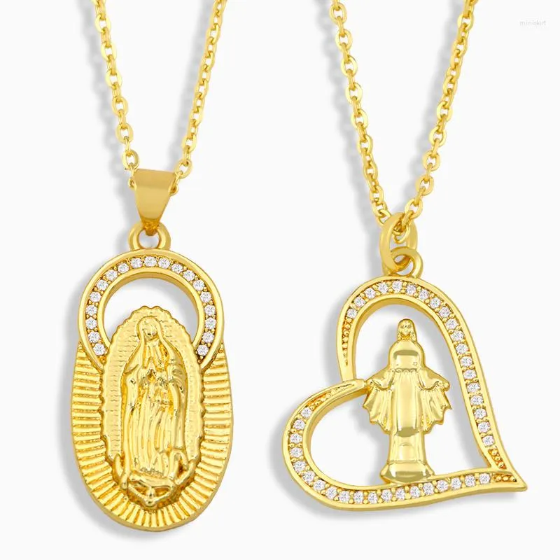 펜던트 목걸이 Virgen Del Paril 목걸이 여성 구리 CZ Crystal Guadalupe 종교의 성모 Christian Jewelry Nkeu25