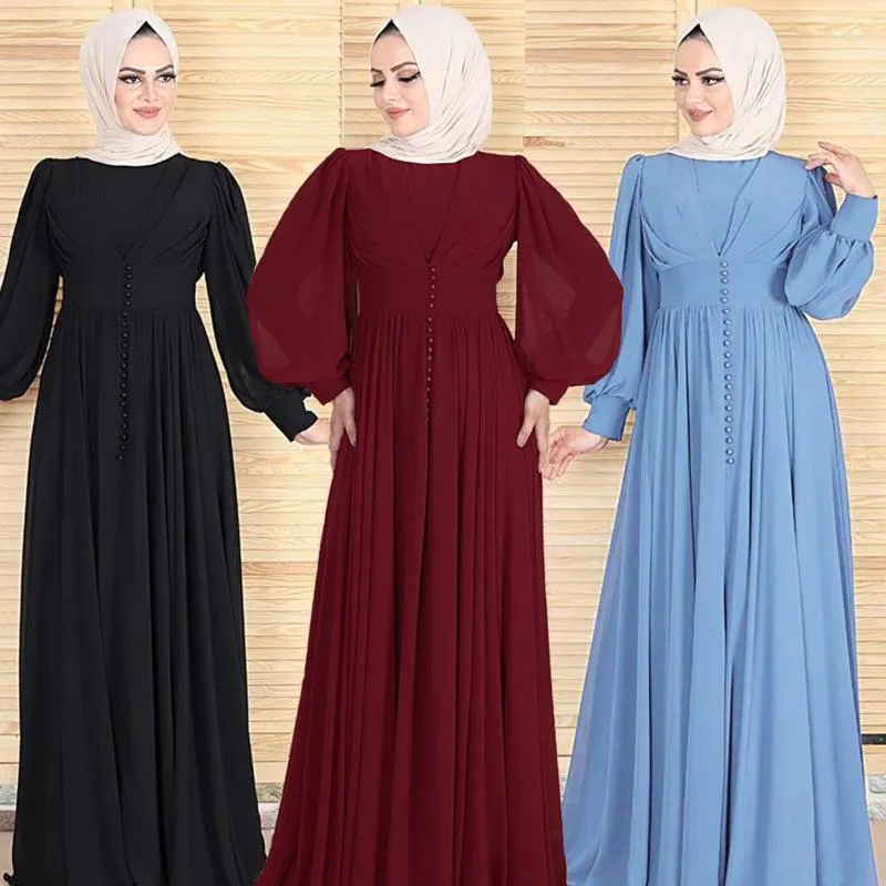 Ethnic Clothing Chiffon Fashion Simple Elegant Muslim Dress Middle East Dubai Abaya Vestidos Largos Robes For Women Robe Pour Femme