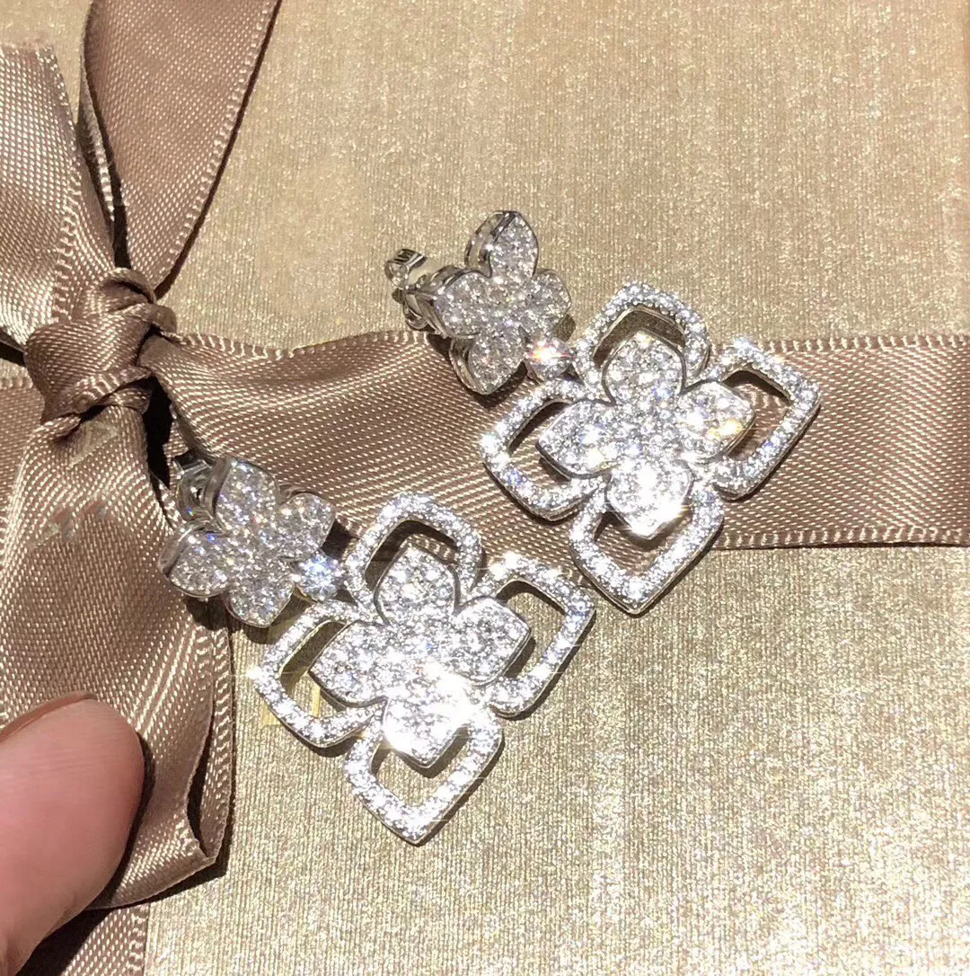 Buigari Yonghua серия дизайнер Clover Desgner свисые серьги для женщины -серебряных официальных репродукций никогда не исчезают в классическом стиле подарки 042