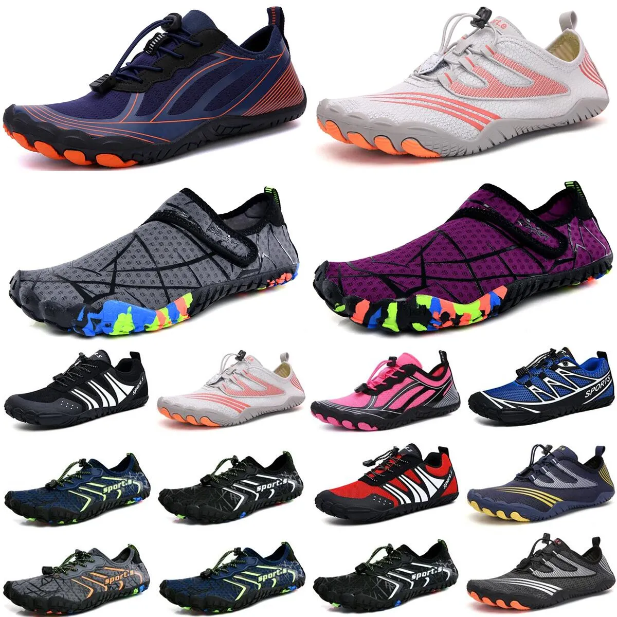 Scarpe da acqua arancione grigio nero rosso Scarpe da uomo da donna Beach surf mare blu Nuoto Immersioni Outdoor Barefoot Quick-Dry taglia eur 36-45