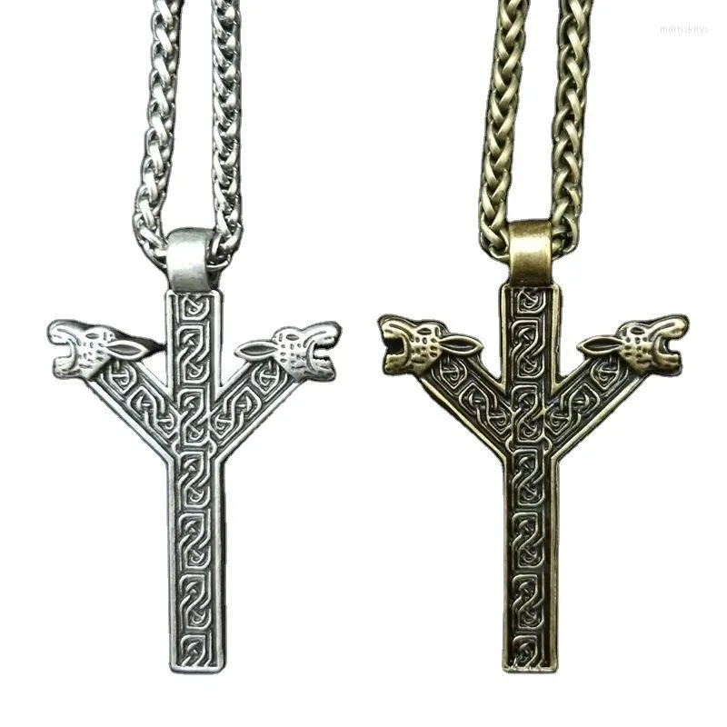 Hanger kettingen mode voor wonmen heren norse runes algiz bescherming amulet wolf hoofden talisman viking ketting sieraden