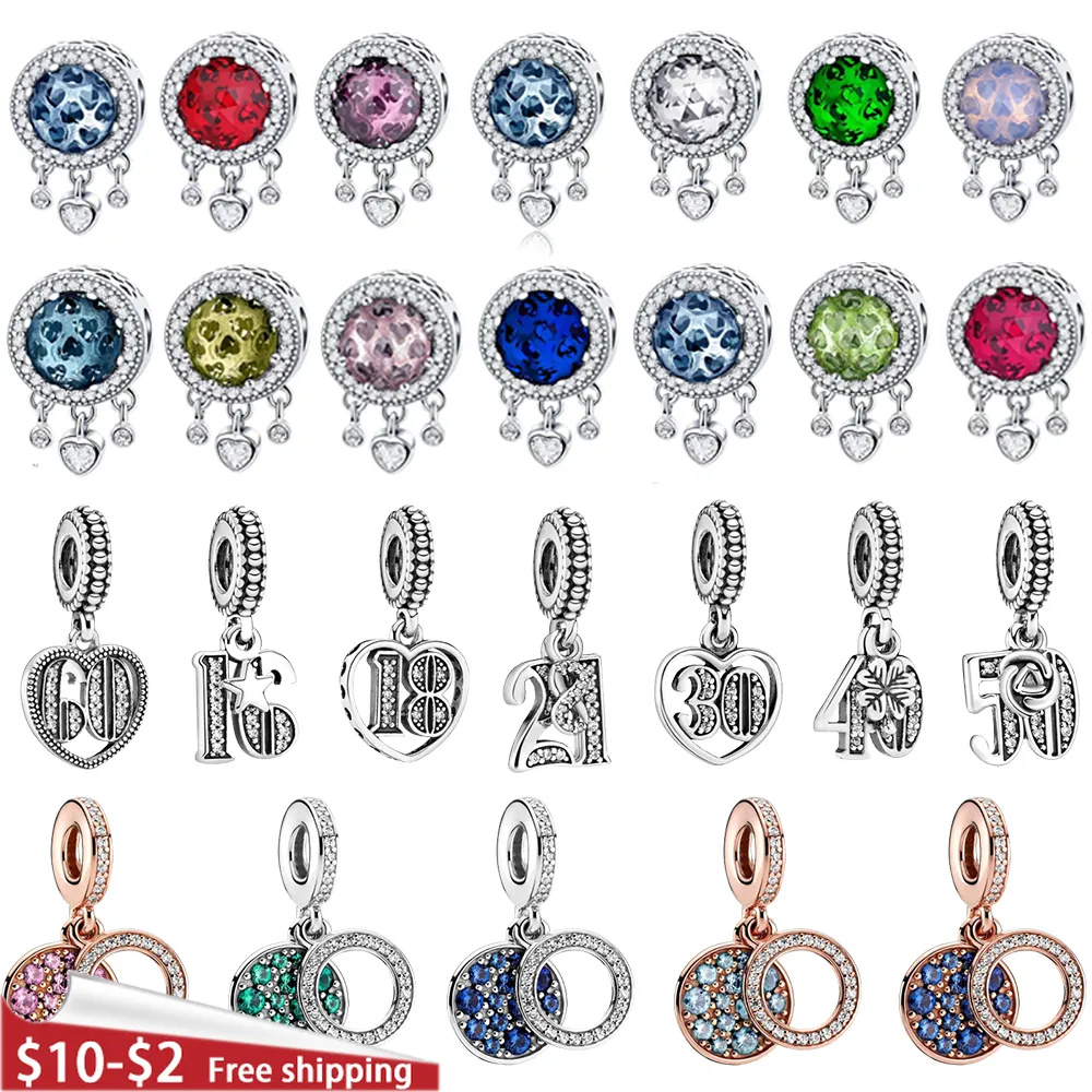 925 Стерлинговые цифровые цифровые круговые подвесные подвески Pandora Original Charms Bracelets Penden