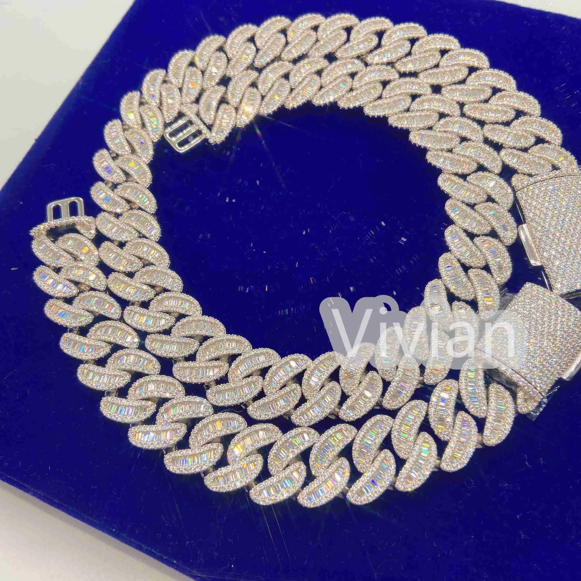 Sterling Silber S925 Diamant Kette Feiner Schmuck Miami Vvs Moissanit Miami Kubanische Gliederkette Luxus Halskette