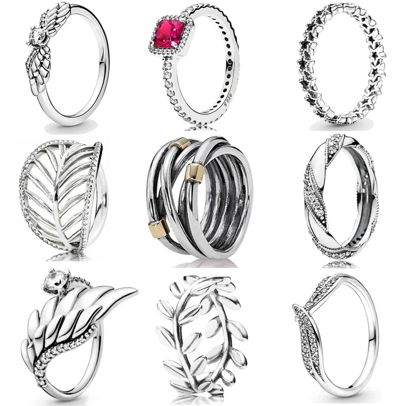 925 Silverkvinnor Fit Pandora Ring Original Heart Crown Fashion Rings Timeless Elegance Eternity Entwined Rope Asymmetriska stjärnor