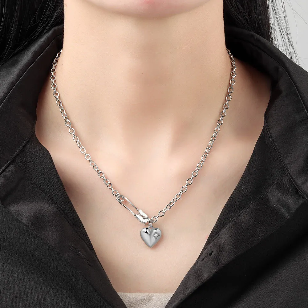 Collier en argent sterling pour les femmes Clip Coeur Shape O Chain Chocker Chirstamas Gift Fashion Trendy Fine Jelwery