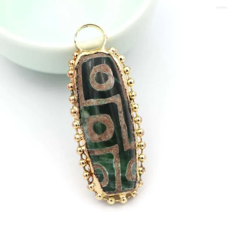 Hänge halsband 5st Black Green Red Old Dzi Tibet Olivary Agate Stone Oval Gold Plated Copper Charms för DIY Halsbandsmycken