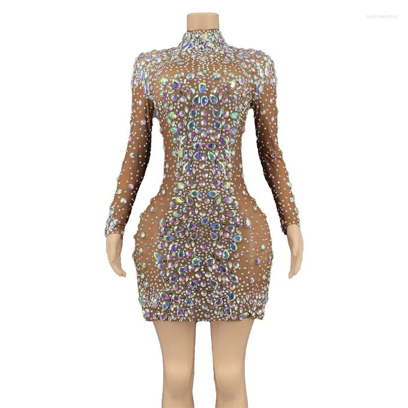 Stage Wear Women Sexy Birthday Contemporary Dance Costume Spring Dress Crystals Diamond Long Sleeve Bodysuit