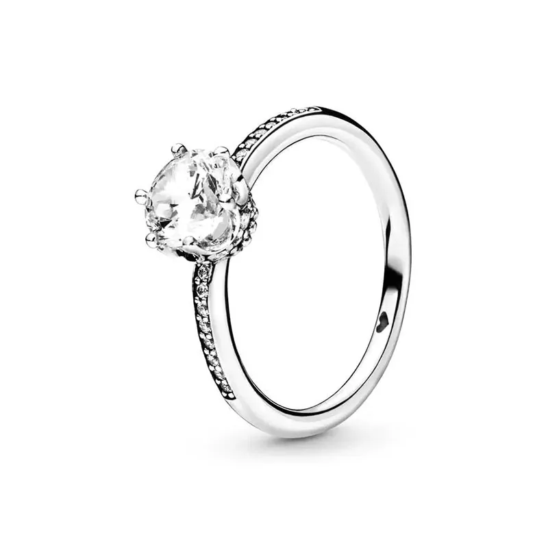 925 Silver Women Fit Pandora Ring Original Heart Crown Fashion Rings Princess Crown Sparkling Love Heart CZ