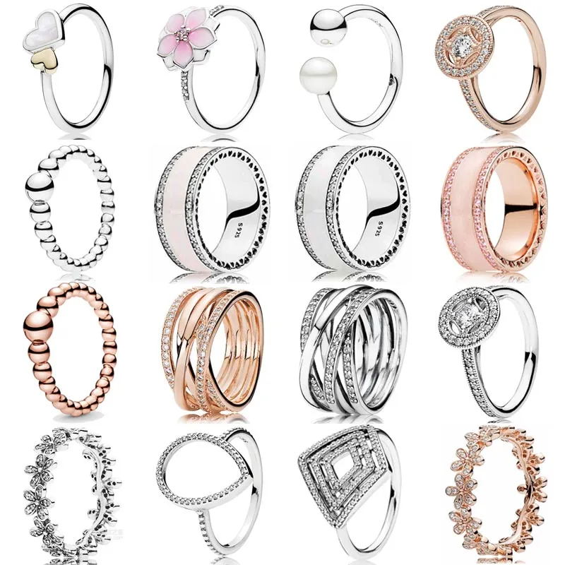 925 Silver Women Fit Pandora Ring Original Heart Crown Fashion Ring
