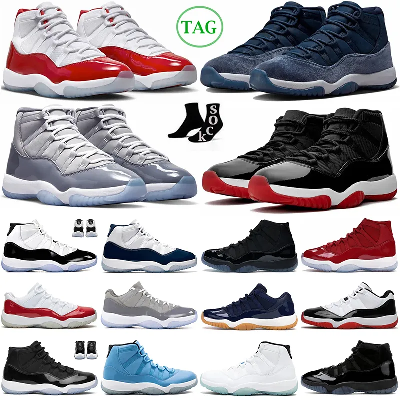 Cherry 11 Basketballskor 11s Midnight Navy Animal Instinct Bred Jubilee Jumpman Jam Cap och Gown Citrus Cool Grey Bred Pure Violet Mens Womens Trainers Space