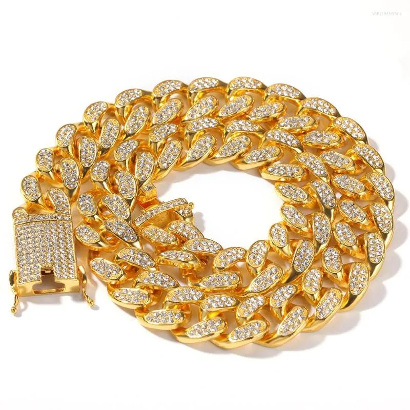 Chains Hip Hop Hop Iced Out Miami Cuban Chain Gold Silver Color CZ Rimestone Bling 20 mm de largeur Bracelet Collier Bijoux
