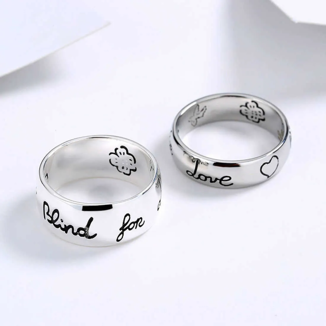 60% OFF 2023 New Luxury High Quality Fashion Jewelry for double couple love fearless Thai silver heart flower bird men's and women's ring