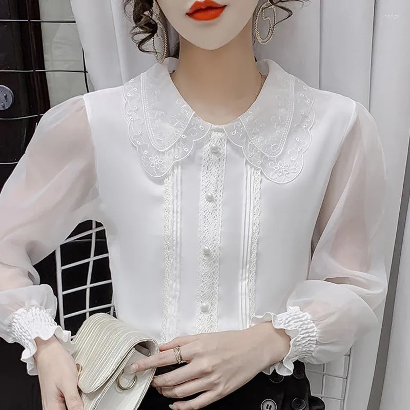 Women's Blouses Summer Long Sleeve blouse vrouwen chiffon wit shirt tops blusas mujer de moda 2023 femme top shirts