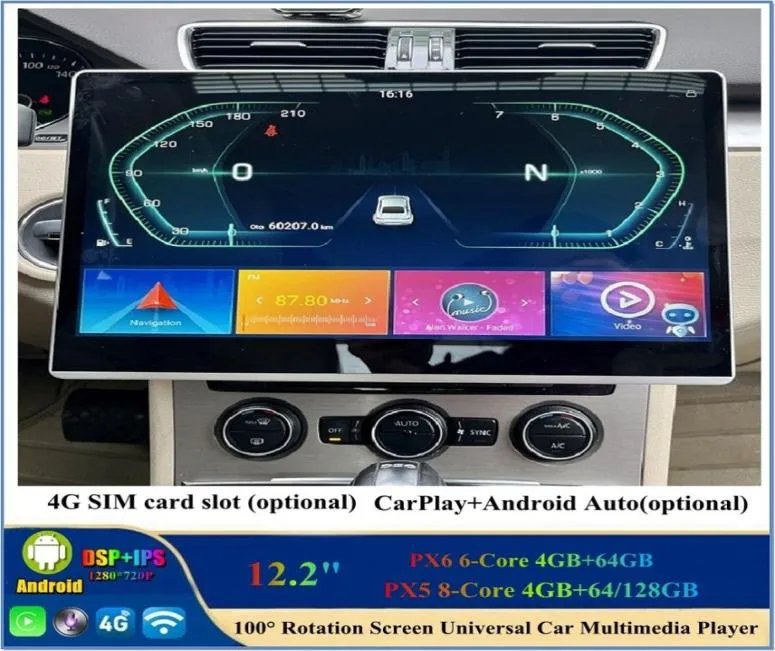 1280720 IPS 100 ° Ekran obrotowy 2 DIN Universal 122quot PX6 Android 10 Car Player DVD Radio GPS Bluetooth 50 Wi -Fi CA7319827