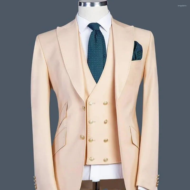 Męskie garnitury 2023 Płaszczowe spodnie Najnowszy projekt ślubu dla mężczyzn Slim Fit Formal Custom Duża wielkość smoking homme 3 sztuki (kamizelka kurtki)